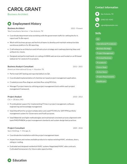Business Architect Resume