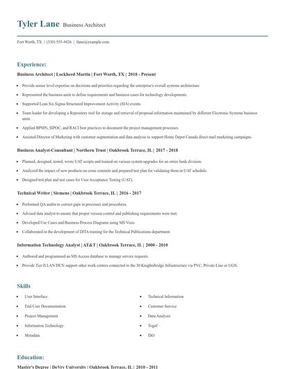 Business Architect Resume