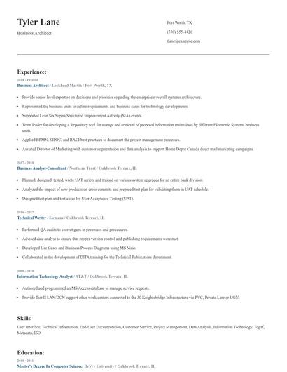 Business Architect Resume