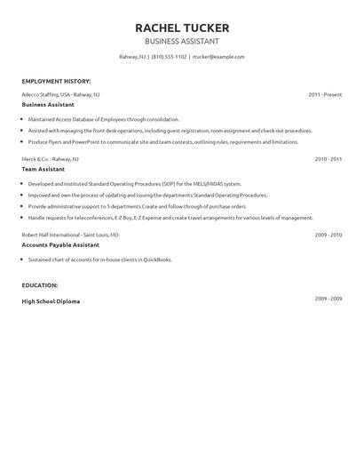 Business Assistant Resume
