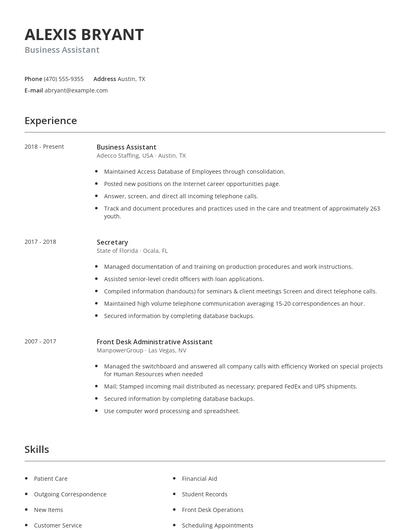 Business Assistant Resume