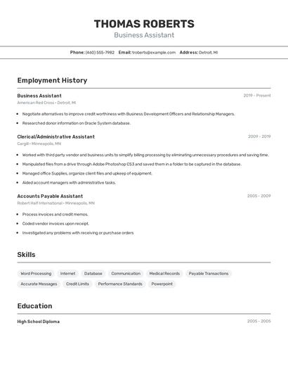 Business Assistant Resume