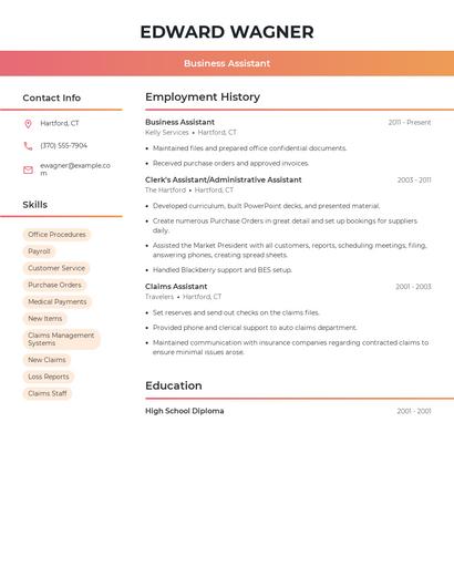 Business Assistant Resume