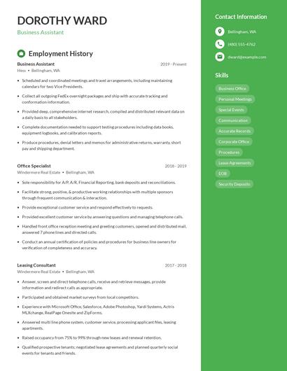 Business Assistant Resume