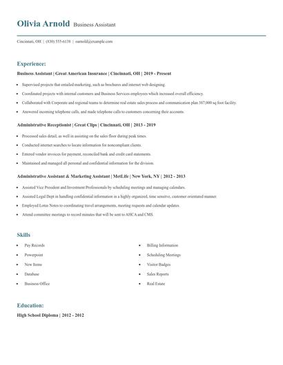 Business Assistant Resume