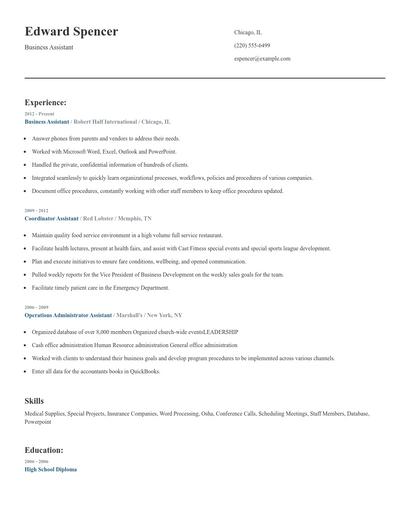 Business Assistant Resume