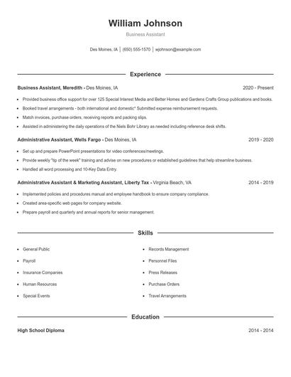 Business Assistant Resume