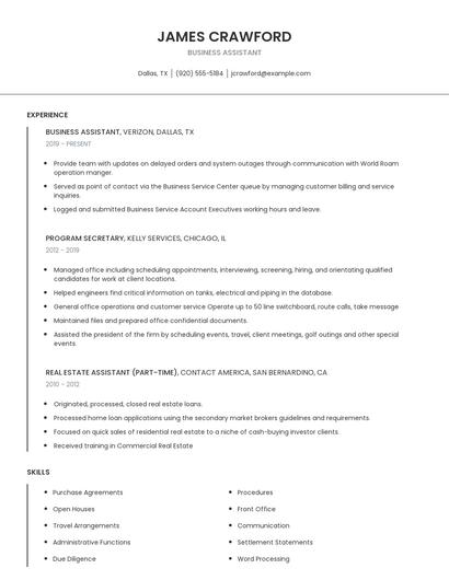 Business Assistant Resume