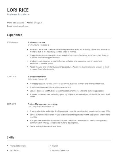 Business Associate Resume
