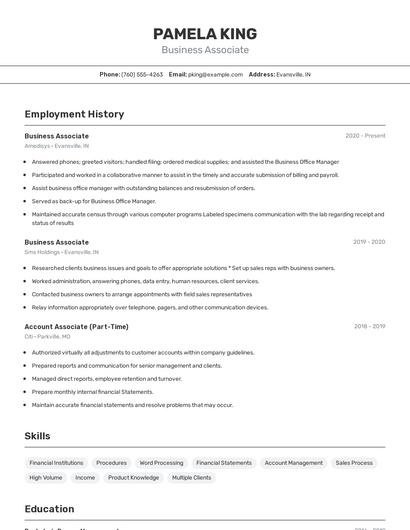 Business Associate Resume