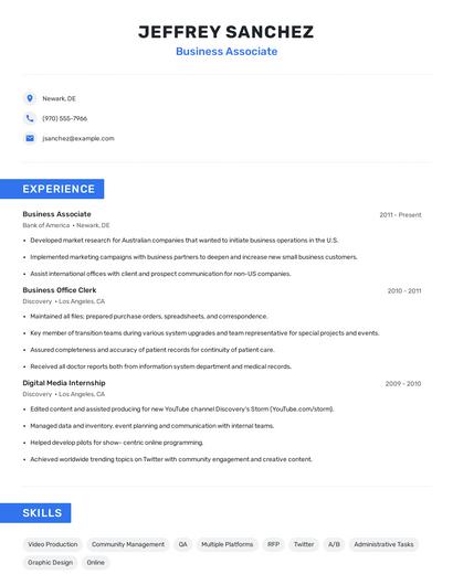 Business Associate Resume