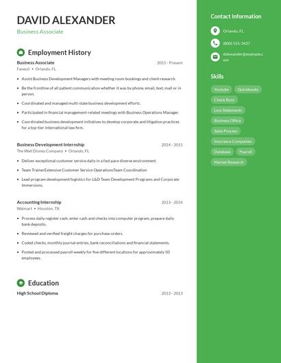 Business Associate Resume