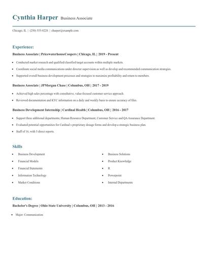 Business Associate Resume
