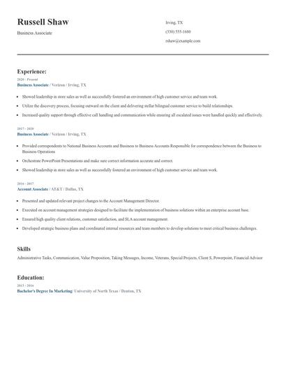 Business Associate Resume