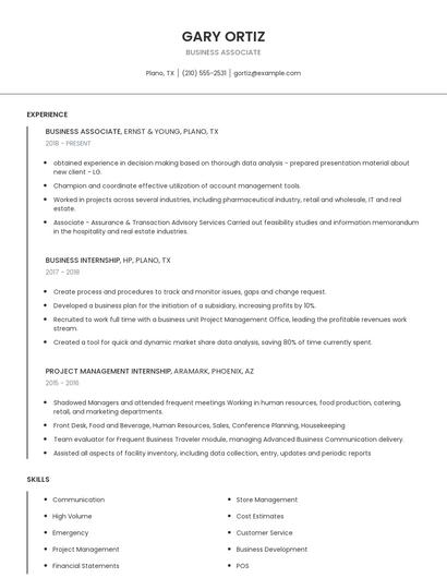 Business Associate Resume