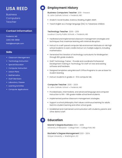 Business Computers Teacher Resume