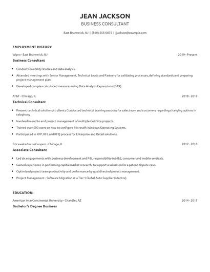 Business Consultant Resume