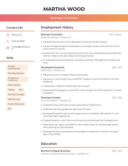 Business Consultant Resume