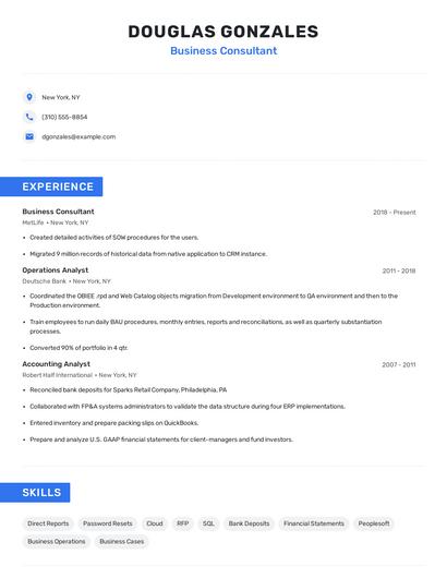 Business Consultant Resume