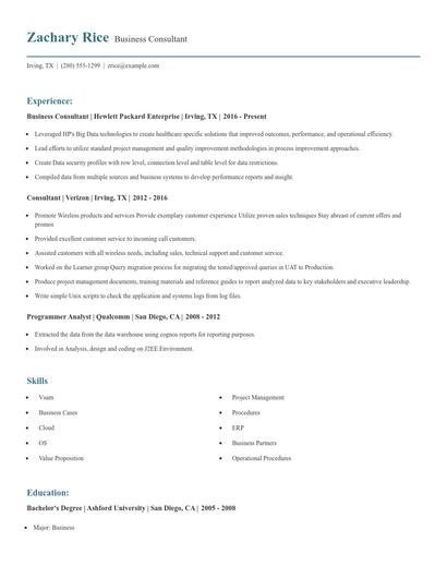 Business Consultant Resume