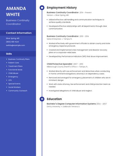 Business Continuity Coordinator Resume