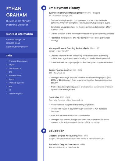 Business Continuity Planning Director Resume
