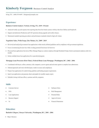 Business Control Analyst Resume
