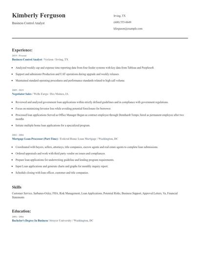 Business Control Analyst Resume