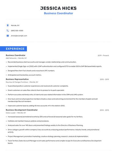 Business Coordinator Resume