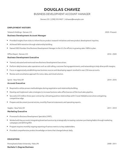Business Development Account Manager Resume