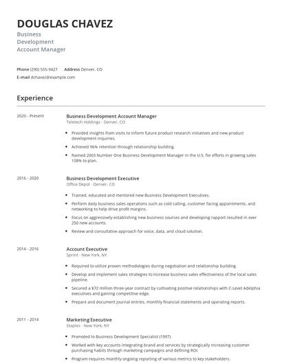 Business Development Account Manager Resume