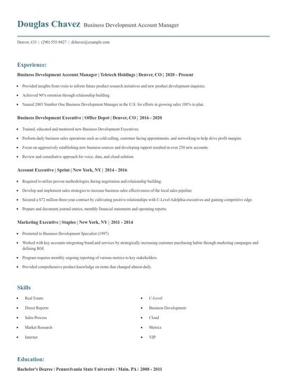 Business Development Account Manager Resume