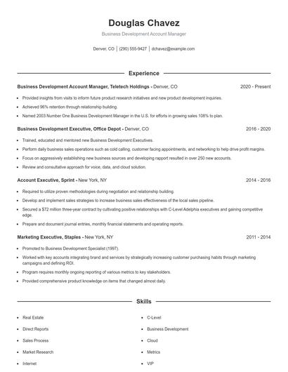 Business Development Account Manager Resume