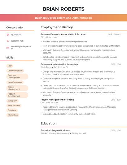 Business Development And Administration Resume