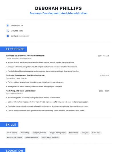 Business Development And Administration Resume