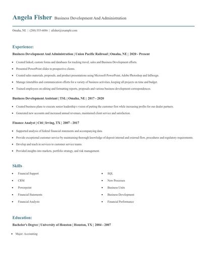 Business Development And Administration Resume