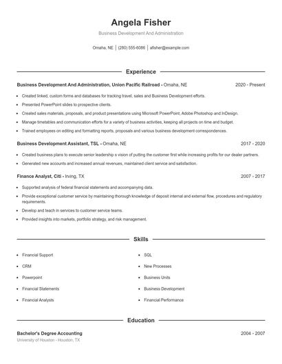 Business Development And Administration Resume