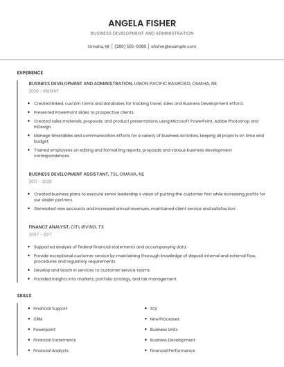 Business Development And Administration Resume
