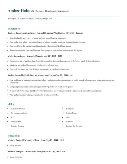 Business Development Assistant Resume