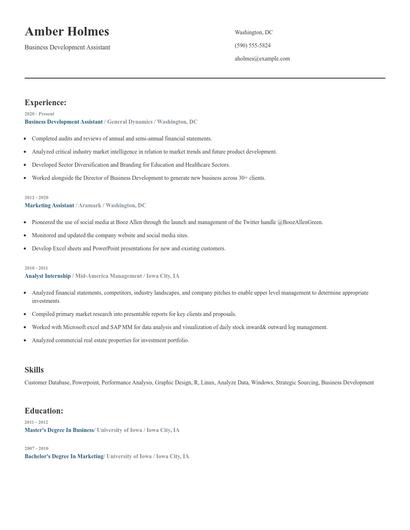 Business Development Assistant Resume