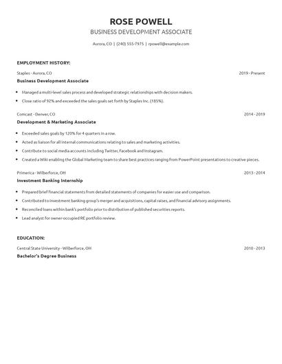 Business Development Associate Resume