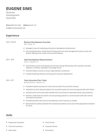 Business Development Associate Resume