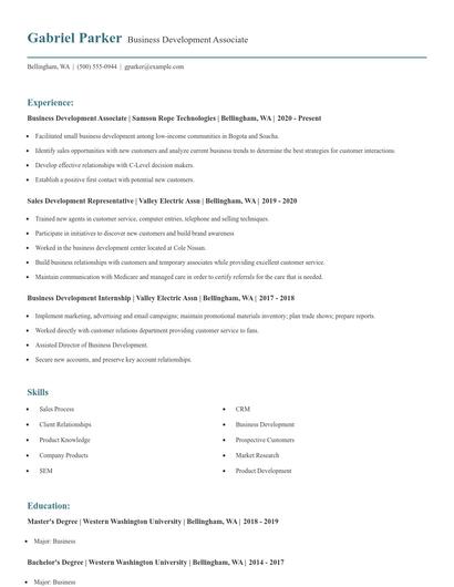 Business Development Associate Resume