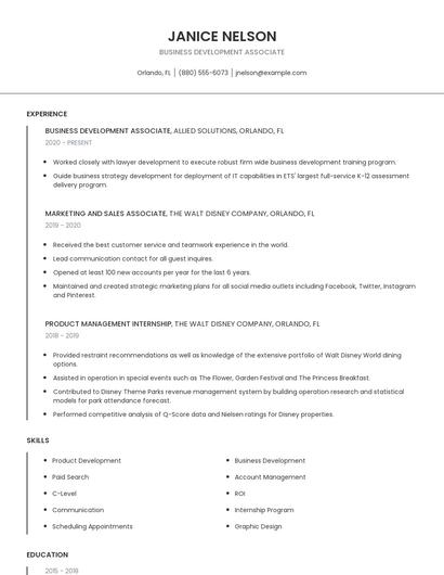 Business Development Associate Resume