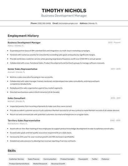 Business Development Manager Resume
