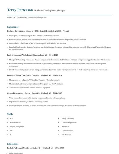 Business Development Manager Resume