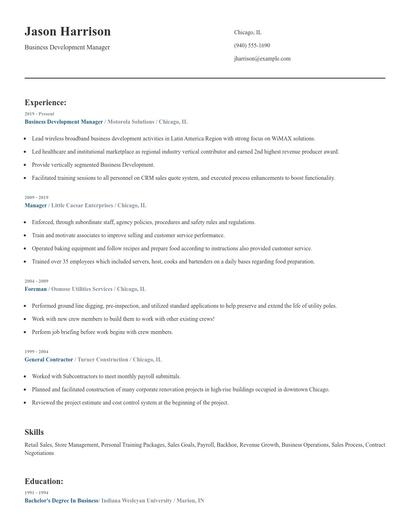 Business Development Manager Resume