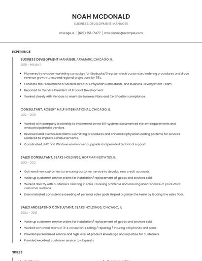 Business Development Manager Resume
