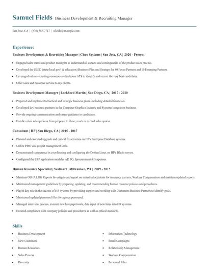 Business Development & Recruiting Manager Resume