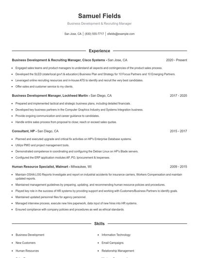 Business Development & Recruiting Manager Resume